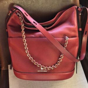 NWT Michael Kors Reese large leather shoulder bag terracotta color 13 x 12